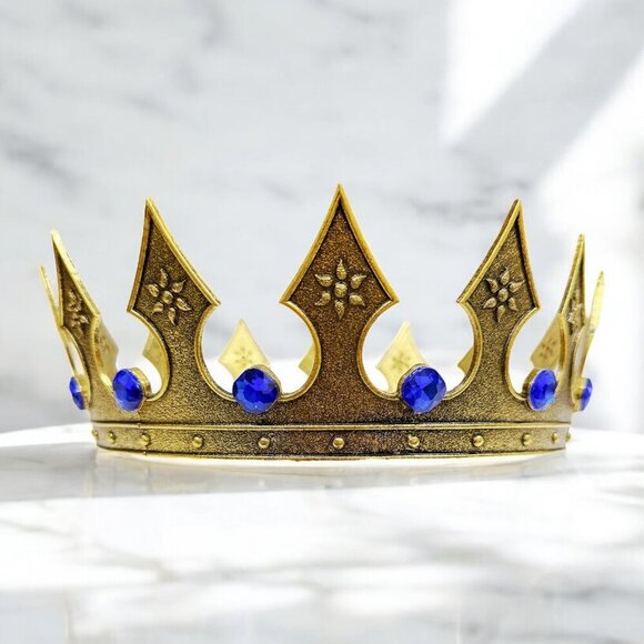 Regal Gold Crown, Royal Renaissance Crown, Medieval Costume, Black Stone Crown - Picture 6 of 9